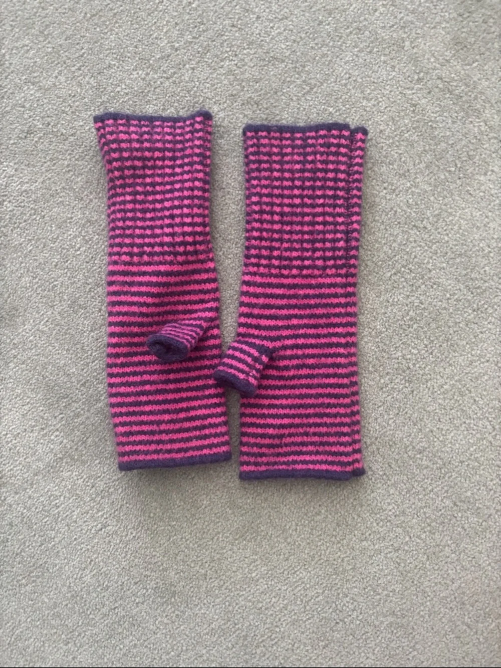 Echo Knit Pink and Purple Striped Fingerless Mittens